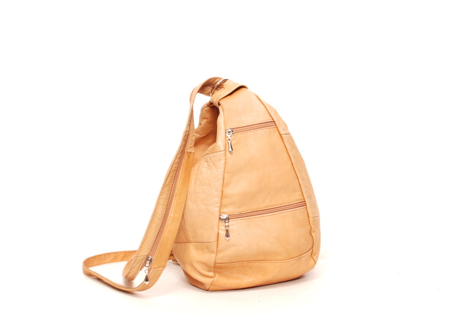 TRIANGLE tan leather 80s KNAPSACK grunge convertible BACKPACK
