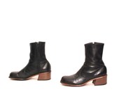size 9 CHELSEA black leather 60s 70s MOD MINIMAL zip up ankle boots