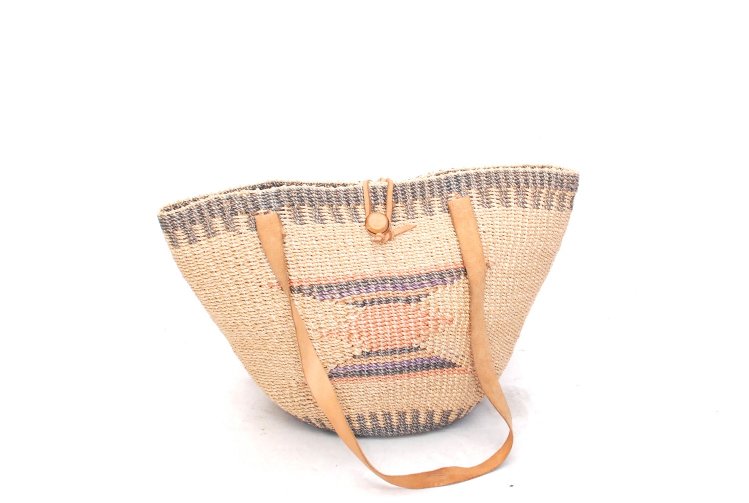 SISAL jute pastel SOUTHWEST 70s 80s leather TOTE purse bag