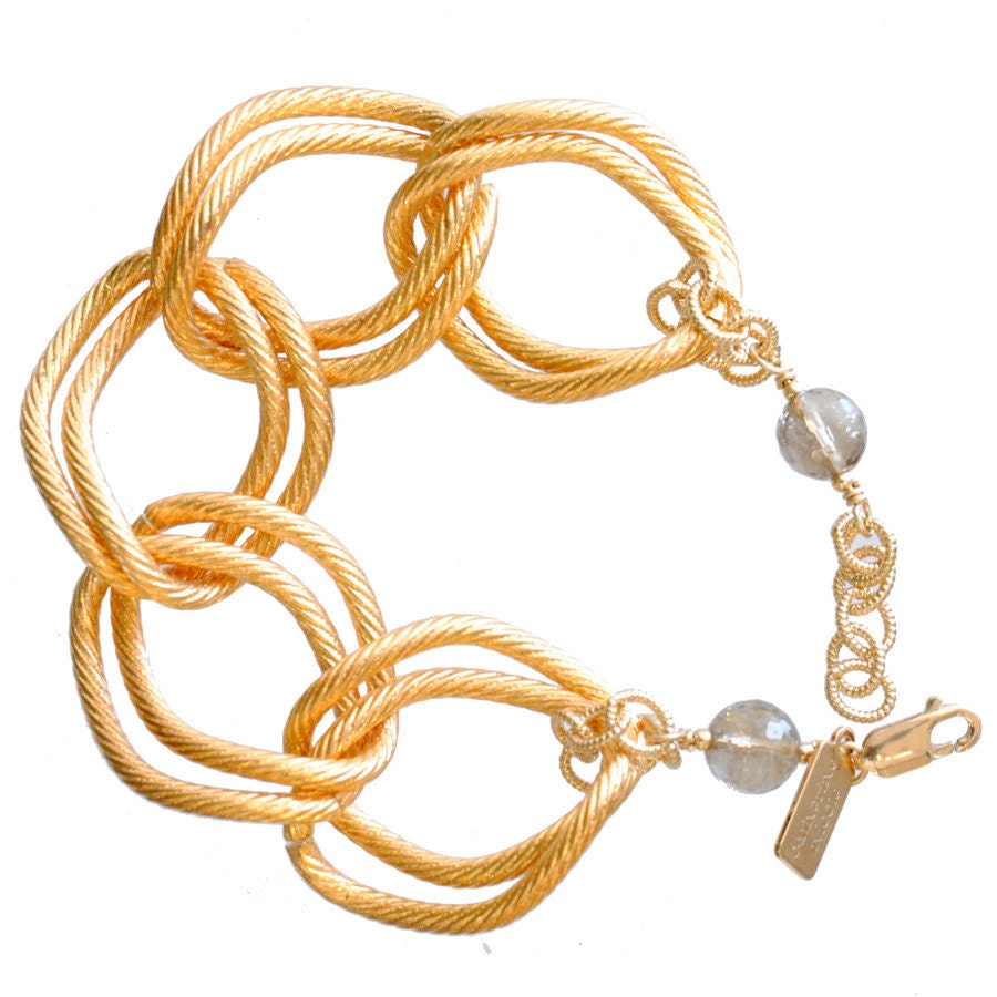 Gold Chain Bracelet in Smoky Quartz, Turquoise Howlite, Carnelian or Amazonite