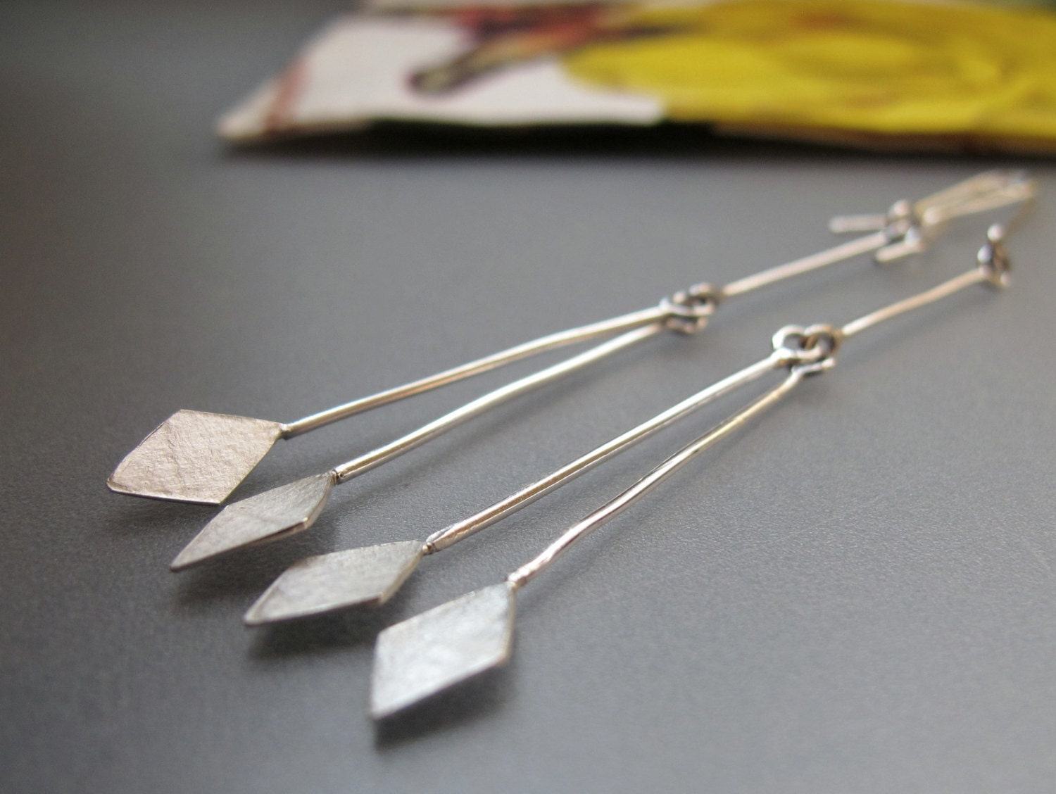 Caro - Swingy Geometric Earrings - Long Silver Drop Earrings  - In Stock - UK