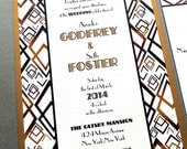 Art Deco Wedding Invitations - Great Gastby inspired design - Black and Gold - SAMPLE