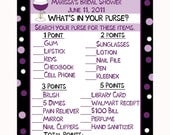 24 Bridal Shower Game Cards -  Whats In Your Purse Game - Wine and Ring - PURPLES