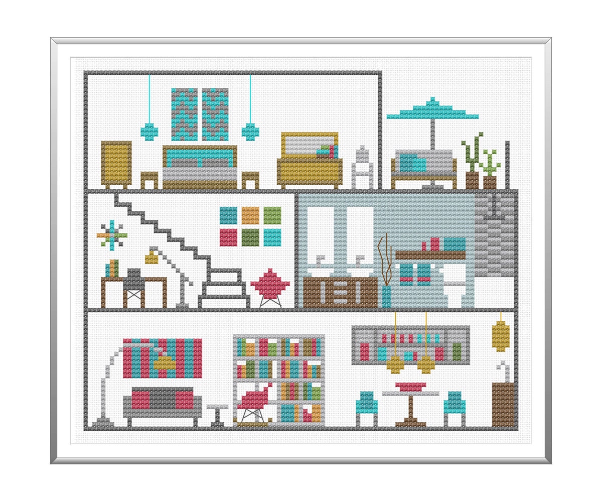 Modern Dollhouse Cross Stitch Pattern Instant Download