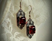 33% OFF  Sale Art Deco Red Swarovski Siam Crystal Dangle Earrings flapper classy shine shimmer filigree ornate neo victorian antique