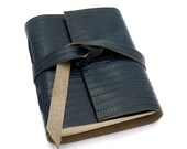 Nautical Navy Blue Leather Journal, A Reptile Embossed Blue Leather Sketchbook and Leather Diary
