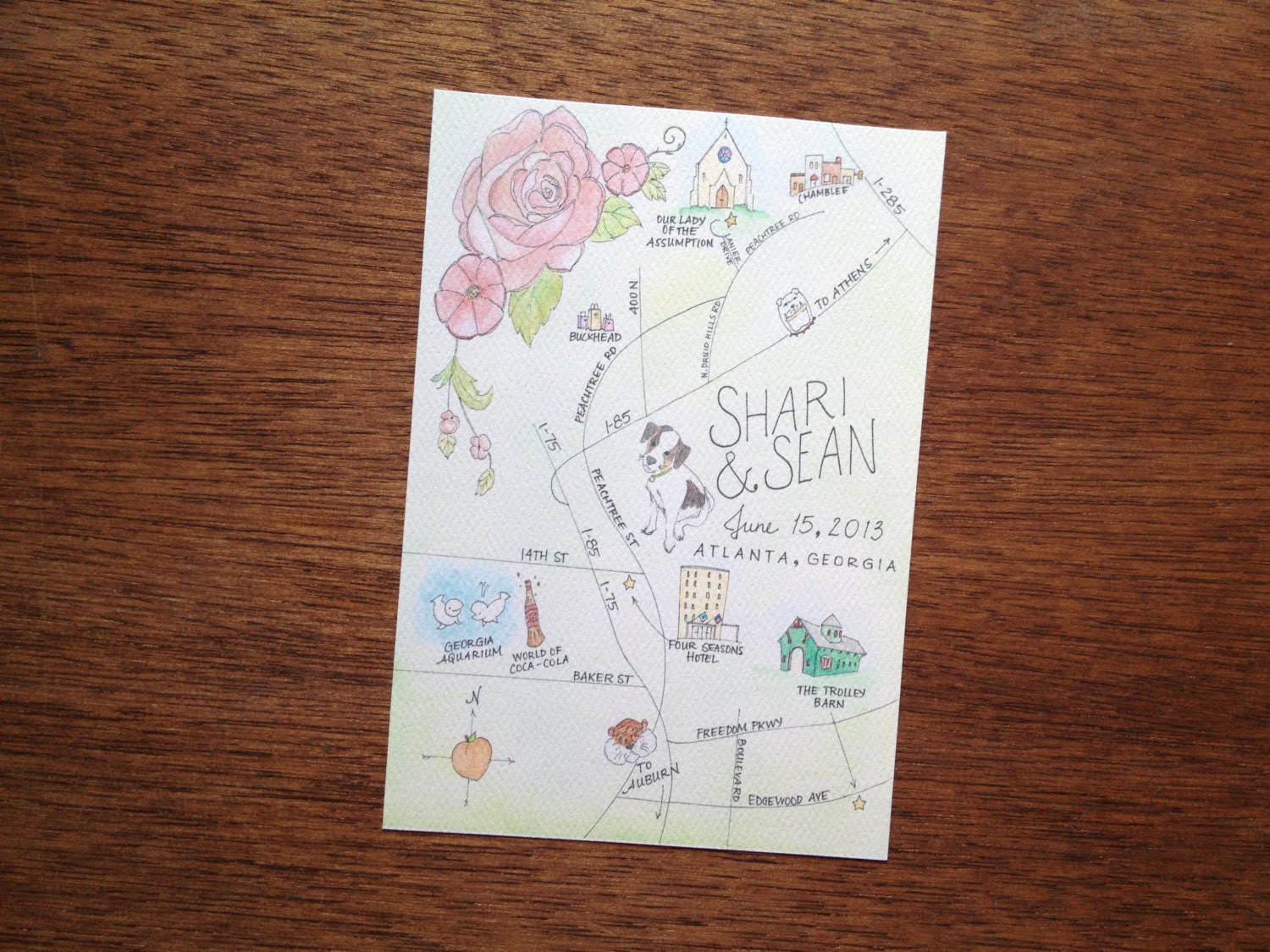 Wedding Map Flat Cards -- Guest Bags and Invitations -- 4 x 6 size -- other sizes available upon request