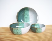 Stoneware Pottery Nesting Bowls in Sea Mist and Glossy White Glaze - Set of 3