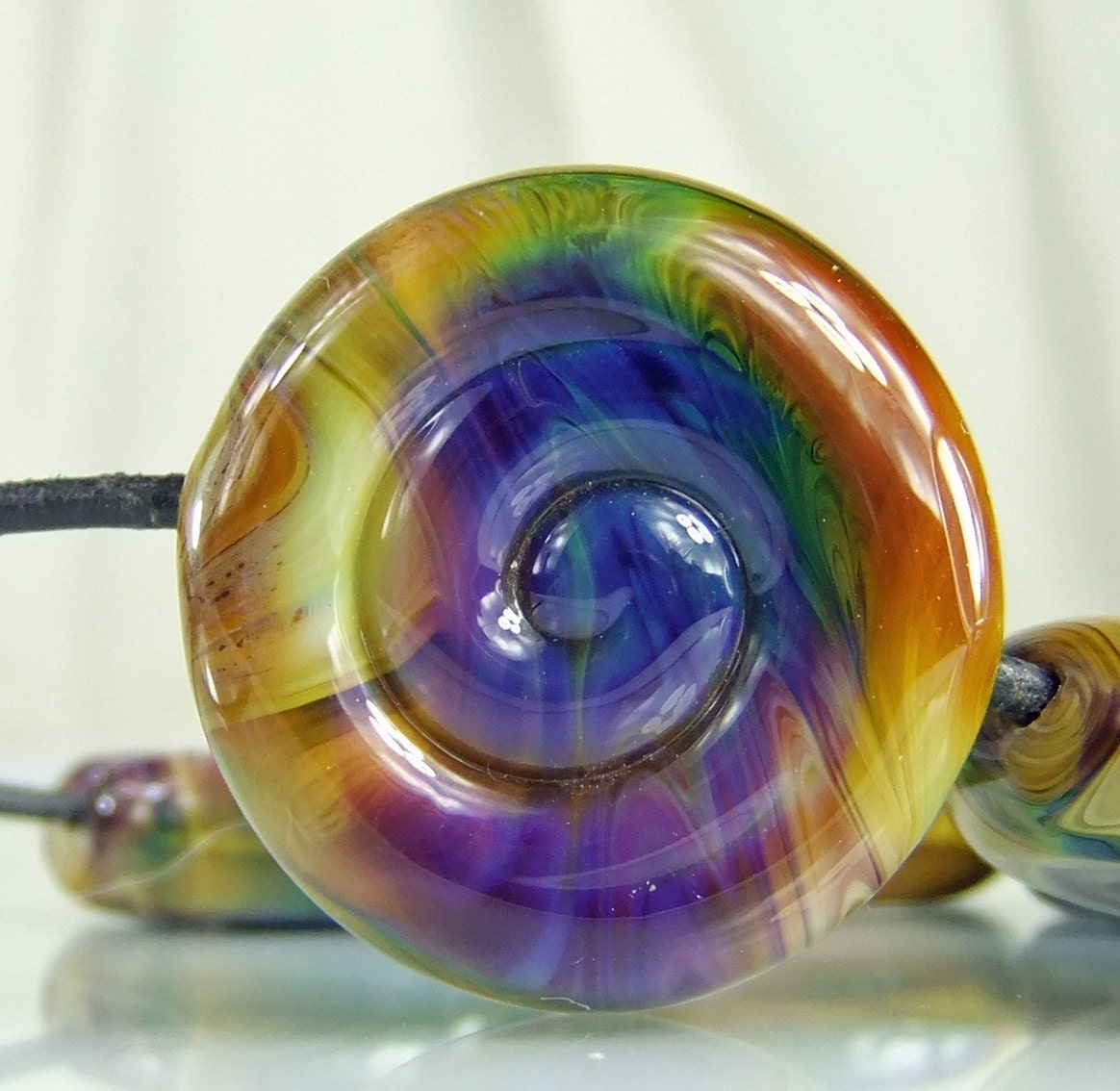 Large Blue Purple Green  Spiral Lampwork Bead Set