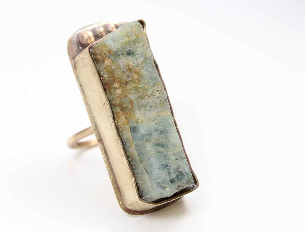 aquamarine raw gemstone brass fashion ring size 6.50