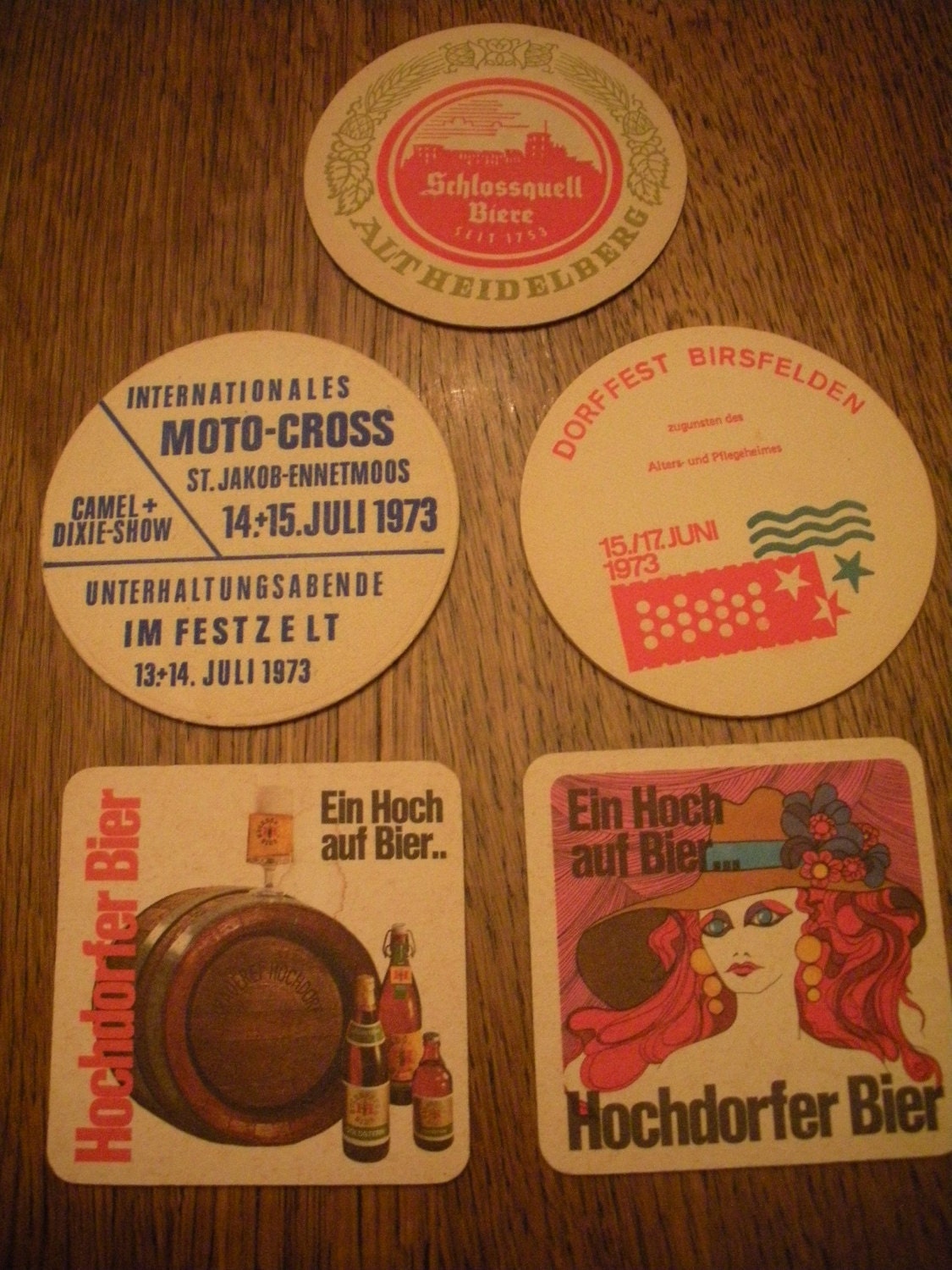 Set of 5 Vintage German Beer Advertising Coasters