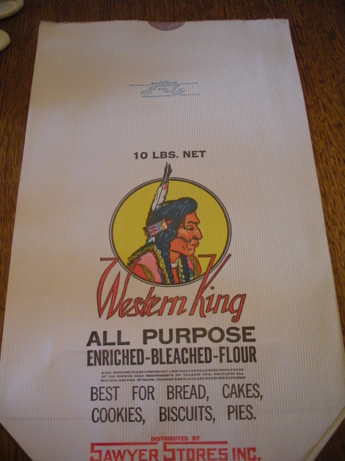 Vintage 10 lb Paper Flour Sack Western King Billings Montana Native American Indian