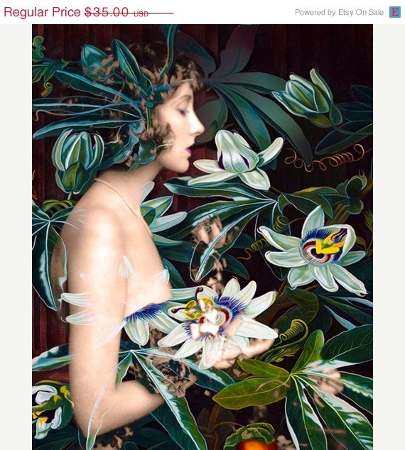 ON SALE Fine Art Print, Giclee Archival Print, Photomontage, Collage, Painted Photographs, The Day of the Passion Flower