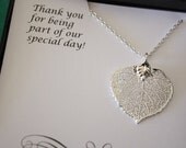 Bridesmaid Necklace Gift, Apsen Leaf Necklace, Thank You Card, Real Leaf Necklace, Sterling Silver Leaf