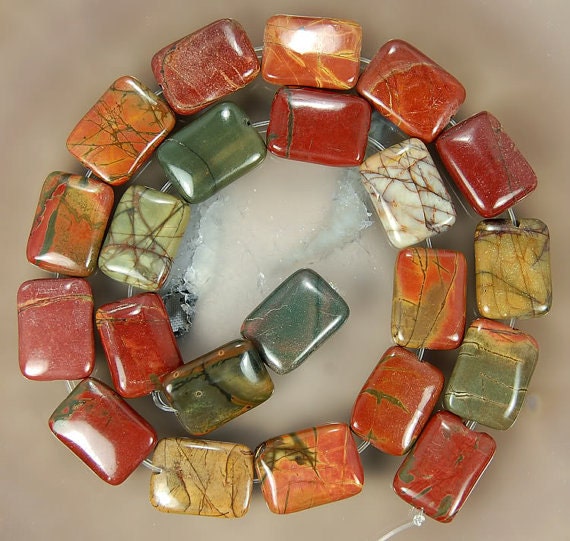 13 x 18mm Natural Multi Color Oblong Picasso Jasper Semi Precious Gemstone Beads 4 Pcs