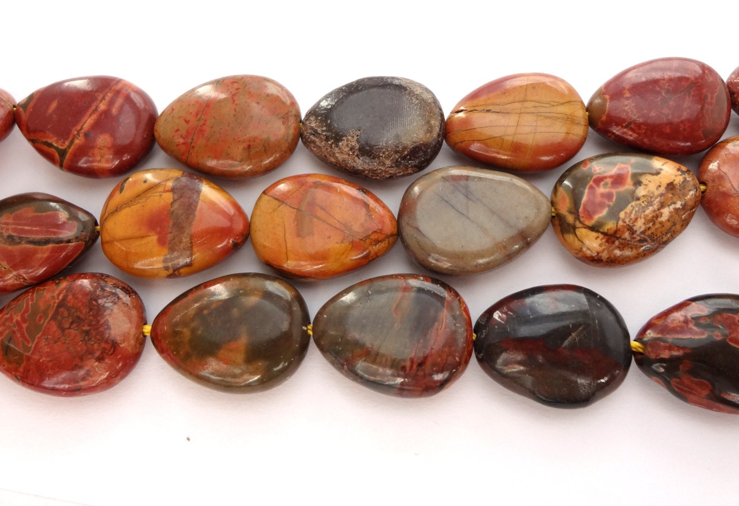 13 x 18mm Natural Multi Color Puffy Teardrop Picasso Jasper Semi Precious Gemstone Beads 11 Pcs