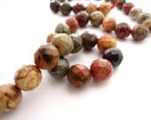 10mm Natural Multi Color Faceted Round Picasso Jasper Semi Precious Gemstone Beads 18 Pcs