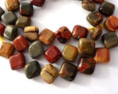 8mm Natural Multi Color Side Drilled Square Picasso Jasper Semi Precious Gemstone Beads 20 Pcs