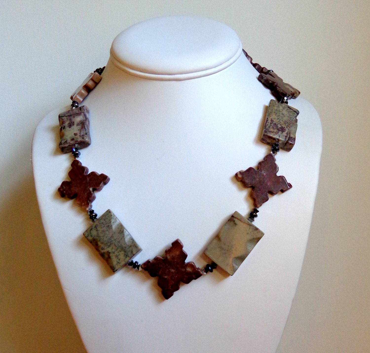 Beaded Necklace-Jasper Beads-Earrings are included-Gift Idea-Free Shipping in the USA