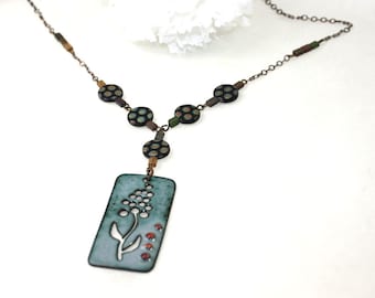 Polka Dot Enamel Necklace Denim Turquoise Blue Black Brown Spring Summer Garden