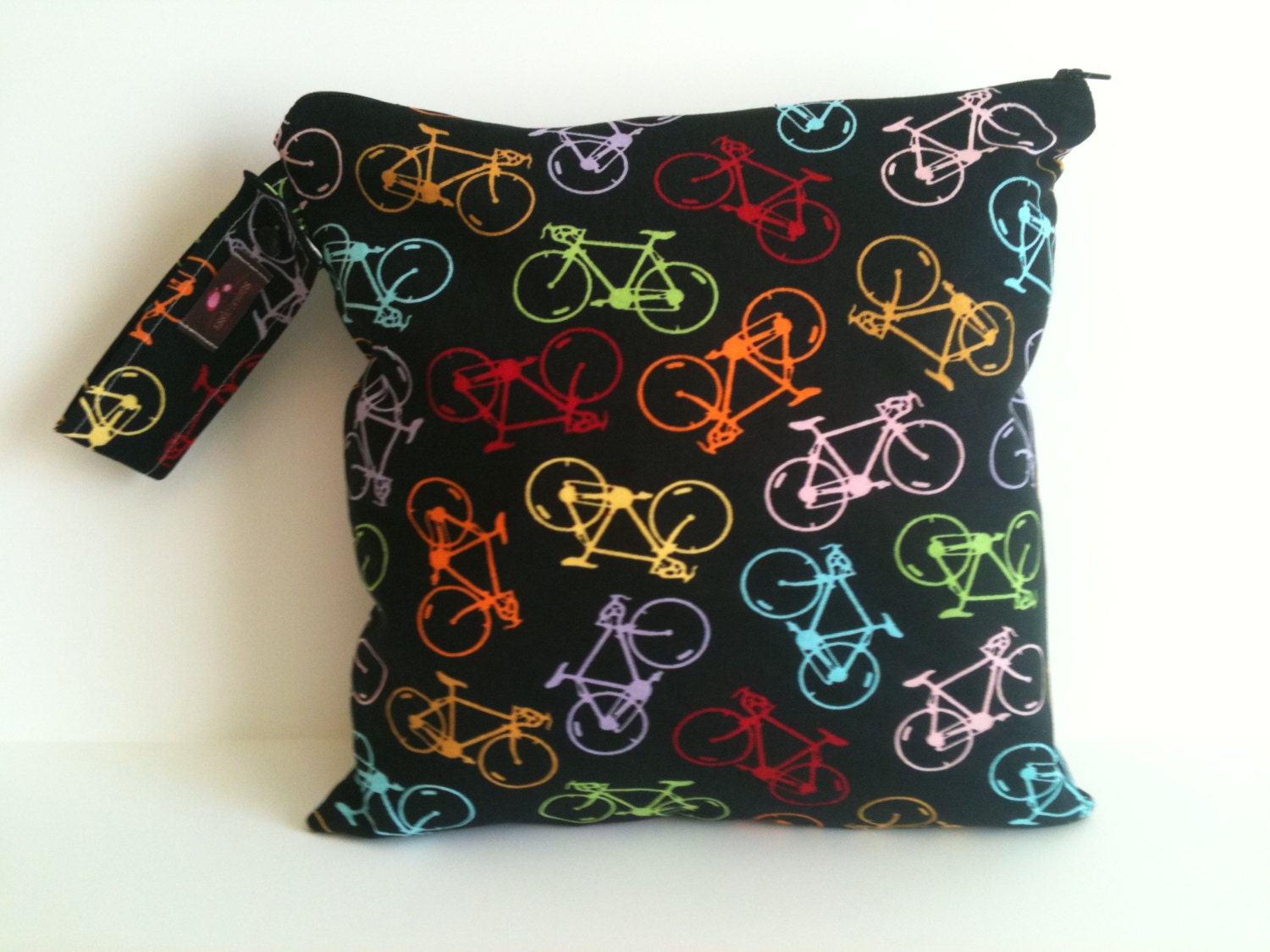 Wet Bag-Large Waterproof Wet Bag- 12.5 x 12.5- Snap Handle and Zipper- Bicycle Ride