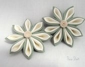 Kanzashi Flower Hair Clips - Muted Jade