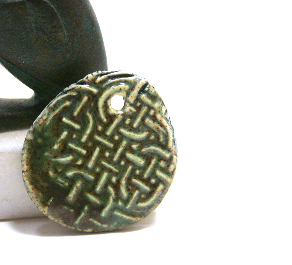 porcelain pendant - green celtic pendant