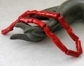 Red Bamboo Branch Coral Beads- Red Coral Tube Shaped Beads