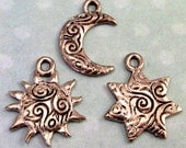 Sun, Moon, Star Charms Antique Pewter 3 Pc. AP80