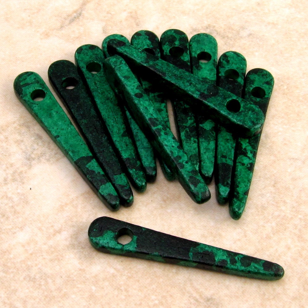 Mykonos Greek Ceramic Skinny Spike Beads 30 mm Malachite Mix 12 Pieces M167