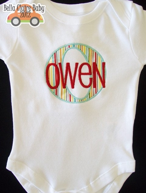 Boy Name bodysuit onesie- Initial Number Applique Custom Order- baby boy