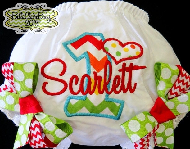 Chevron Rainbow Birthday Heart Diaper Cover for girls Initial applique Custom design- Sparkle Bloomers Chevron Bows