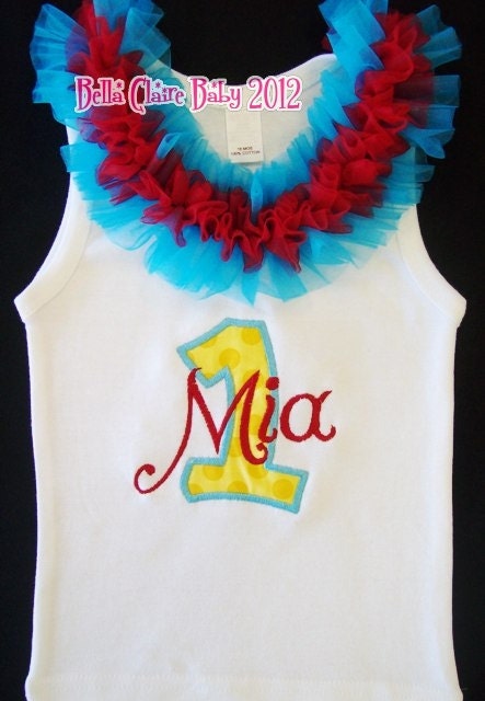 Personalized Ruffle Tank for baby girls toddler- Initial or Number Applique Custom Order for girls- red, turquoise, yellow