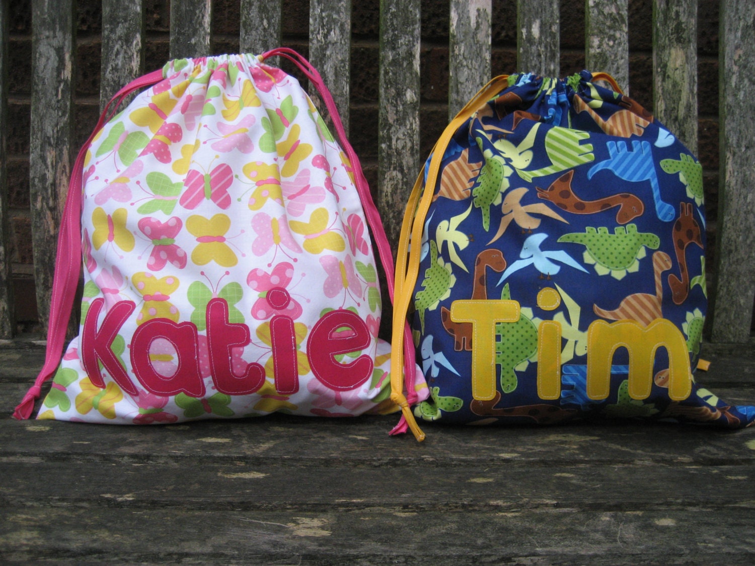 Personalised School PE bag - Pyjama bag - Drawstring bag. Choice of 8 fabrics.
