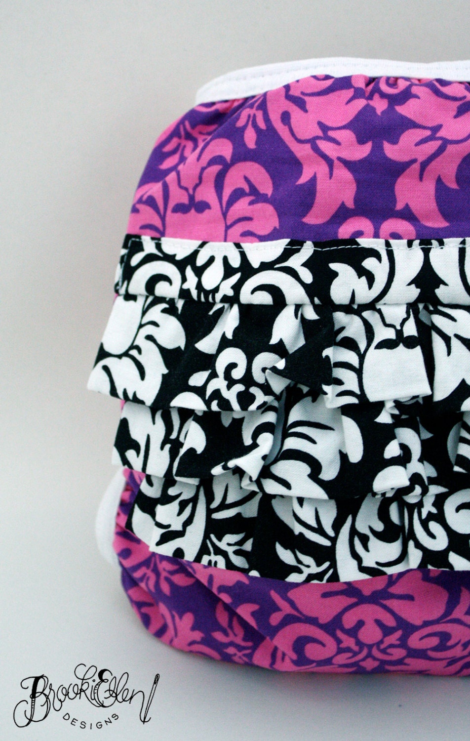 Waterproof diaper cover- Swim Diaper Ruffle Damask One Size Ready to Ship