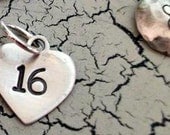 SWEET 16 heart, stamped on sterling silver heart charm, pendant, teamepe