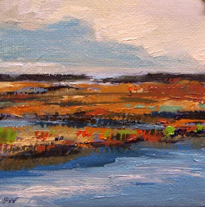 oil painting landscape small original painting, "SAVANNAH" 100% charity donation, original painting, 4x4, canvas panel, clouds, low country