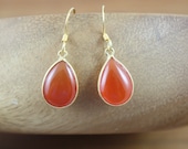 Smooth Carnelian Bezeled Small Drop- Gold Filled by Yania Creations