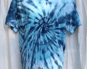 Tie Dye Shirt - Large Adult - Crew Neck - Short Sleeve - Turquoise and Navy Blue