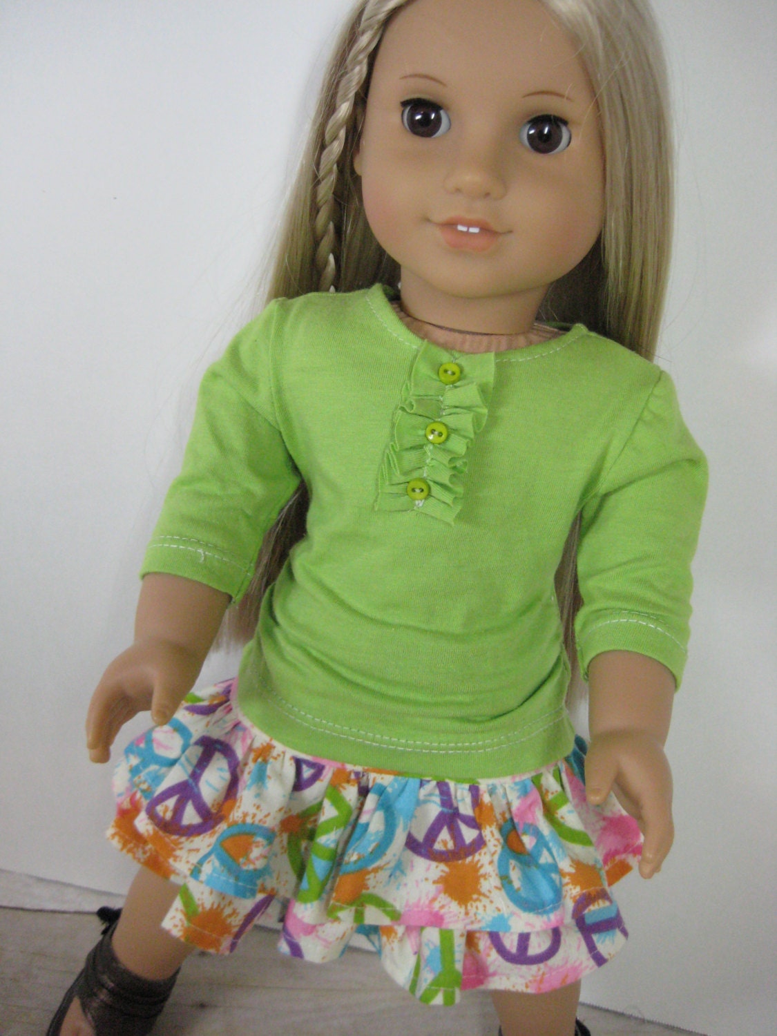 18 Inch Doll Clothes American Girl Peace Sign Ruffled Skirt Outfit