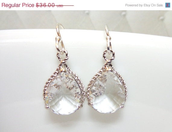 Sale 25% Off Crystal Clear Faceted Glass Crystal Earrings - Wedding - Bridal - Bridesmaid