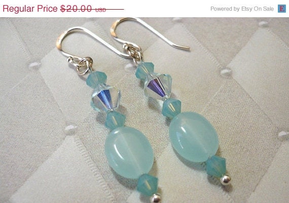 Sale 25% Off Tranquil Blue Chalcedony and Crystal Earrings