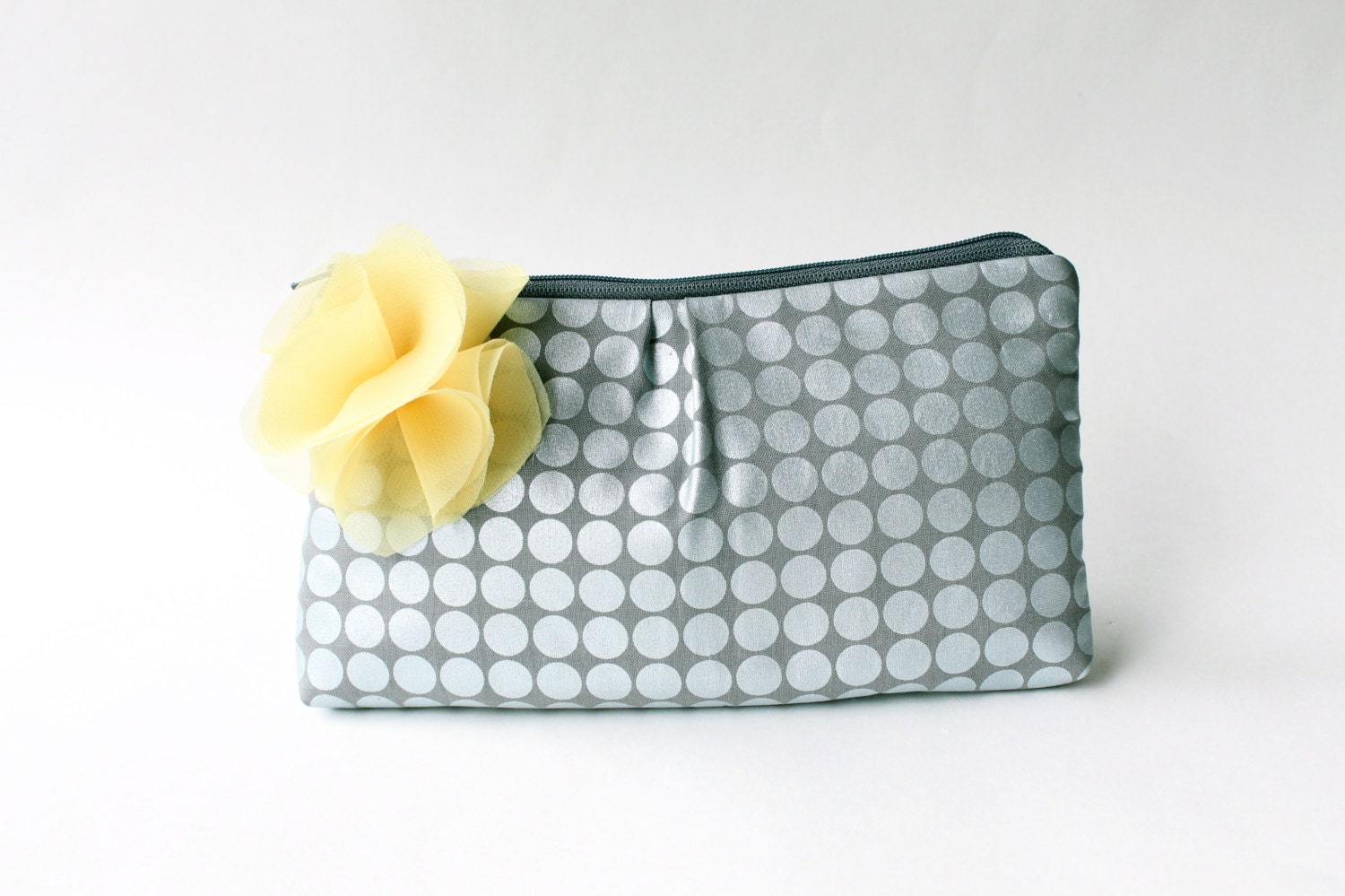 Yellow and Gray Clutch Purse, Polka Dots, Bridesmaid Clutch, Metallic Silver, Wedding Clutch, Choose Colors