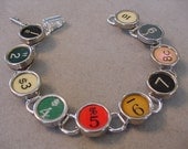 Typewriter Key Jewelry Bracelet -  COLORFUL NUMBERS - RARE Colors Typewriter key Bracelet