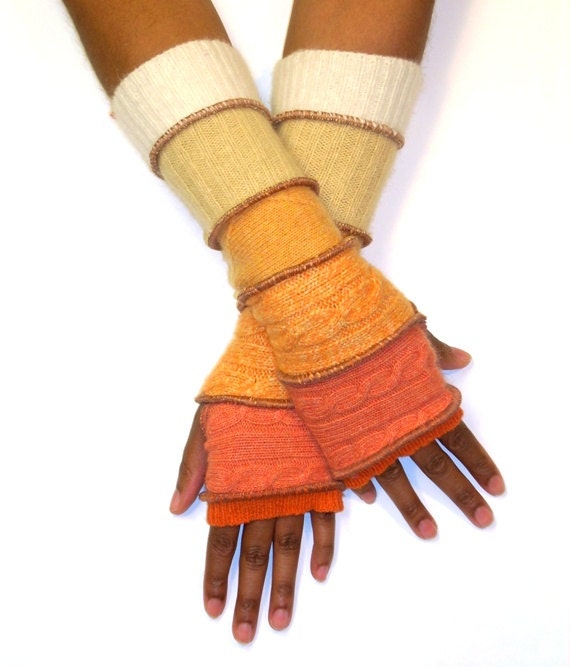 Finger less Gloves, Arm Warmers, Pastel, Light Orange (Coral, Light Coral, Sherbet, Pale Sherbet, Light Yellow, Cream)