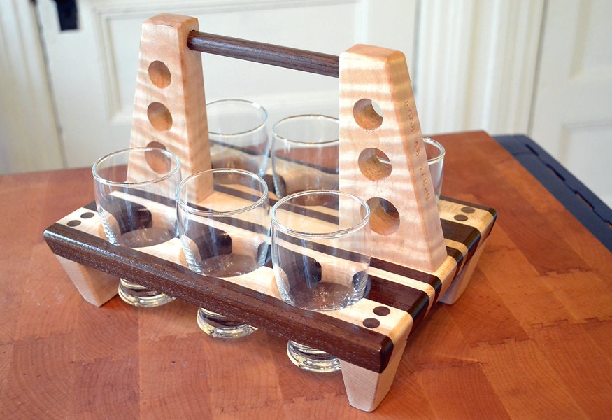 6 Handmade Wood Mini Brew Beer  6 Packs  - The Black and Tan - Beer Carrier - Perfect for Wedding Party