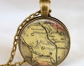 Sonoma,California CA  vintage map necklace, Sonoma destination necklace resin pendant, map jewelry