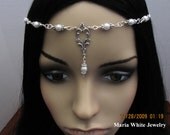 Headpiece White Pearl Head Chain Bridal Headdress Circlet Wiccan Renaissance Gypsy Style