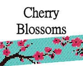 Cherry Blossoms Beaded Cuff Bracelet Digital PDF Pattern 2 Drop Peyote Stitch