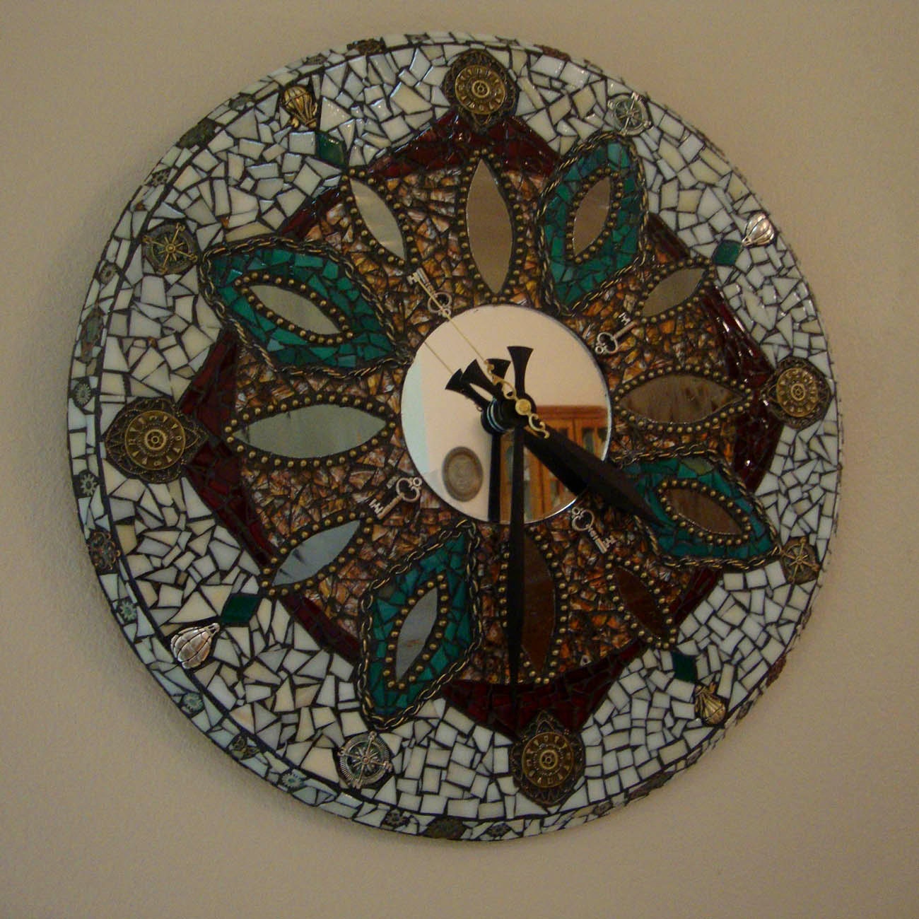 SteamPunk meets Stained Glass Functional Art Clock Ooak Original